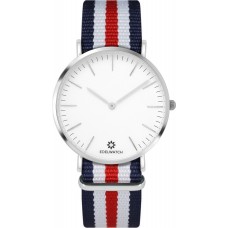 Montre Edelwatch 41 mm (Men) cadran argenté fond blanc (pile non incluse) - Bracelet bleu foncé / blanc / rouge