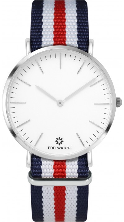 Edelwatch Uhr 41 mm (Men) Silver Zifferblatt Weiss (Batterie nicht enthalten) - Dunkelblau / Weiss / Rot