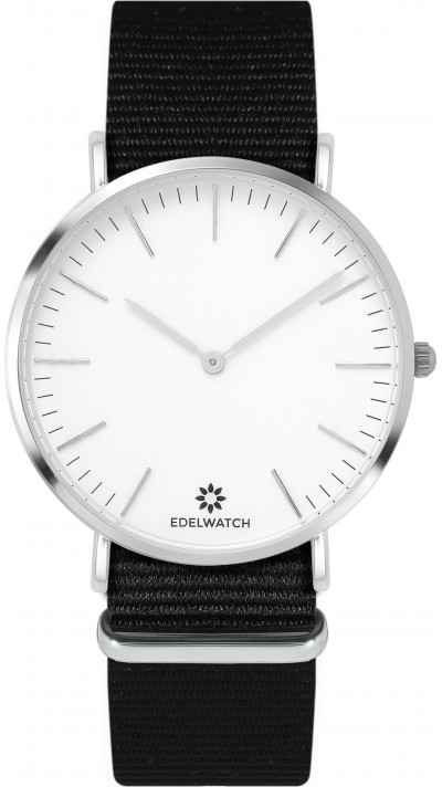 Edelwatch Uhr 41 mm (Men) Silver Zifferblatt Weiss (Batterie nicht enthalten) - Schwarzes Armband