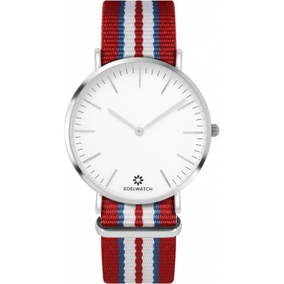 Edelwatch Uhr 41 mm (Men) Silver Zifferblatt Weiss (Batterie nicht enthalten) - Rot / Blau / Weiss