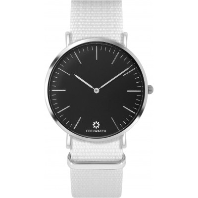 Edelwatch Uhr 41 mm (Men) Silver Zifferblatt Schwarz (Batterie nicht enthalten) - Weisses Armband