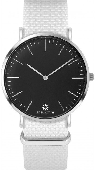 Edelwatch Uhr 41 mm (Men) Silver Zifferblatt Schwarz (Batterie nicht enthalten) - Weisses Armband