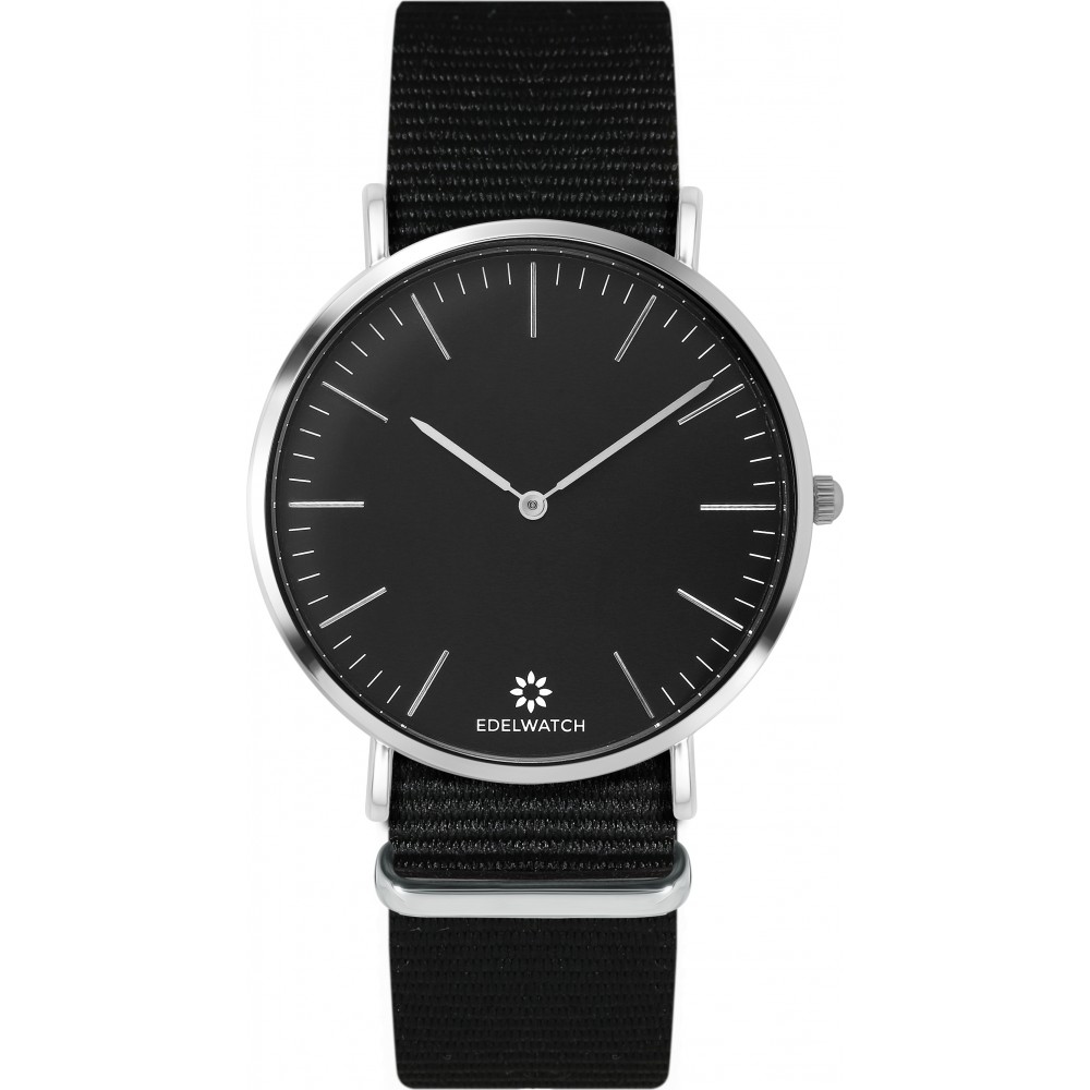 Montre Edelwatch 41 mm (Men) cadran argenté fond noir (pile non incluse) - Bracelet noir