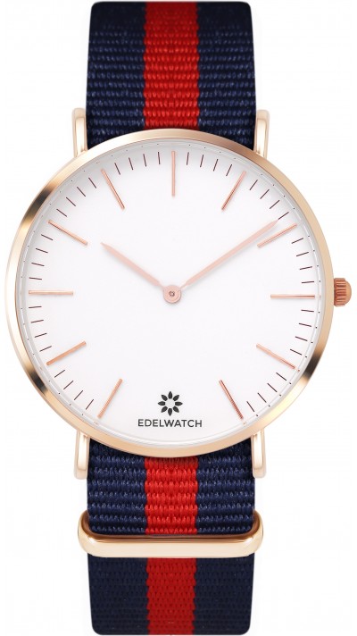 Edelwatch Uhr 41 mm (Men) Gold Zifferblatt Weiss (Batterie nicht enthalten) - Blau / Rot