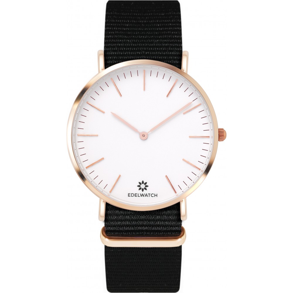 Montre Edelwatch 41 mm (Men) cadran doré fond blanc (pile non incluse) - Bracelet noir