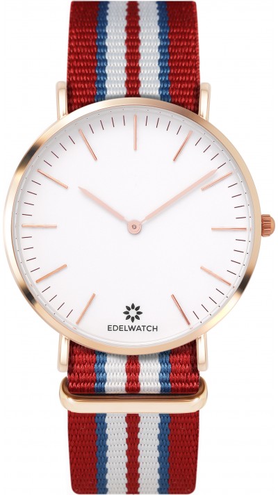 Edelwatch Uhr 41 mm (Men) Gold Zifferblatt Weiss (Batterie nicht enthalten) - Rot / Weiss / Blau Armband