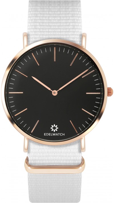 Edelwatch Uhr 41 mm (Men) Gold Zifferblatt Schwarz (Batterie nicht enthalten) - Weisses Armband