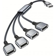 USB-A Mehrfachsteckdose mit 4x USB-A Anschlüssen und 30 cm Kabel Mehrfachladehub - Grau
