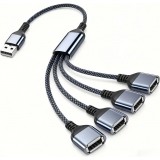 USB-A Mehrfachsteckdose mit 4x USB-A Anschlüssen und 30 cm Kabel Mehrfachladehub - Grau