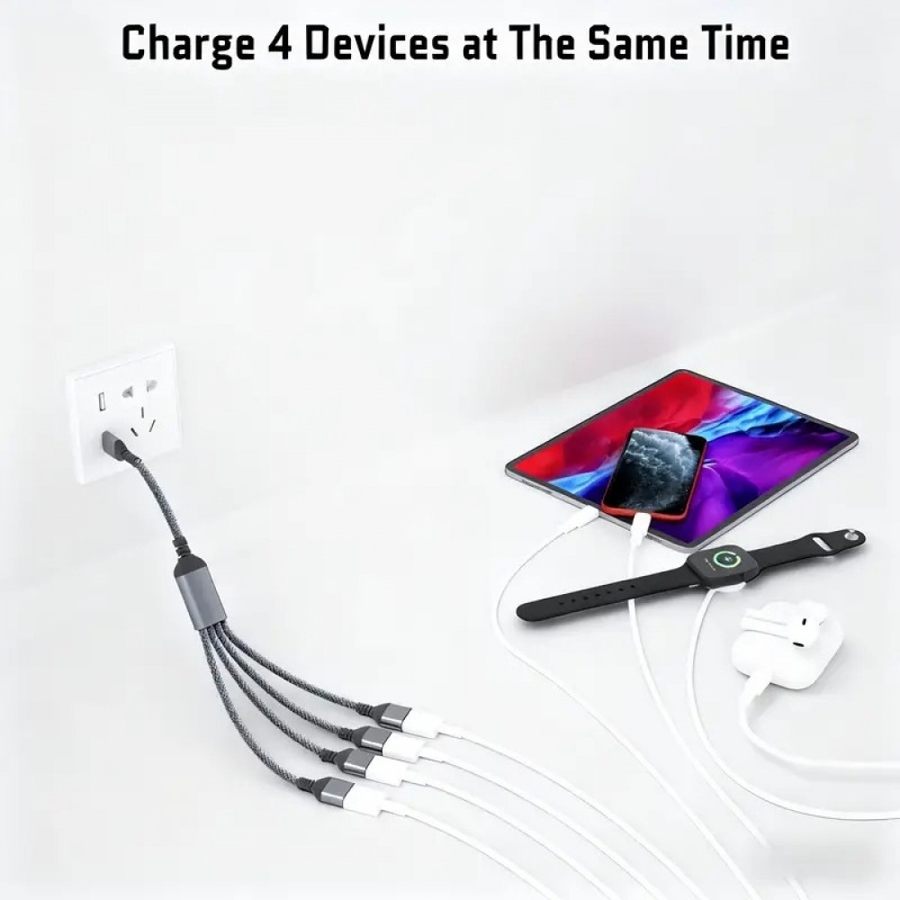 USB-A Mehrfachsteckdose mit 4x USB-A Anschlüssen und 30 cm Kabel Mehrfachladehub - Grau