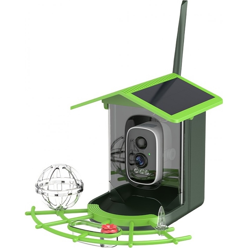 Nichoir à oiseaux intelligent 1296p WiFi avec caméra solaire détection de mouvement et contrôle via application - Vert