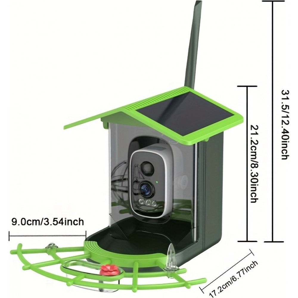 Nichoir à oiseaux intelligent 1296p WiFi avec caméra solaire détection de mouvement et contrôle via application - Vert