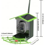 Nichoir à oiseaux intelligent 1296p WiFi avec caméra solaire détection de mouvement et contrôle via application - Vert