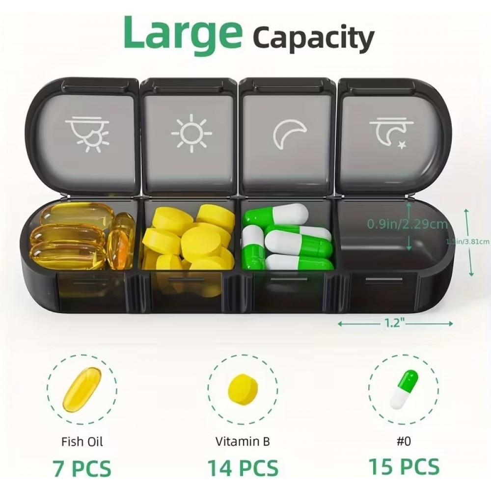 Pillen-Organizer f&uuml;r Reisen 7 Tage und 4 Einnahmen t&auml;glich tragbare Tablettenbox mit eleganter Tasche - Schwarz