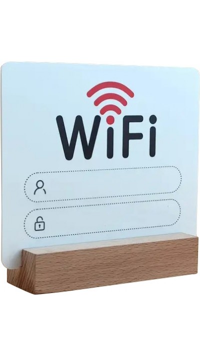 2D WiFi-Paneel aus Acryl mit Holzsockel – Passwortanzeige für Zuhause oder Restaurant - Weiss