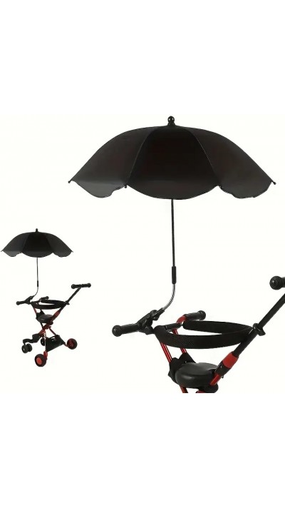 360&deg; Sonnenschirm mit Klammer f&uuml;r Kinderwagen oder Stuhl UV-Schutz einfache Befestigung Polyesterstoff - Schwarz