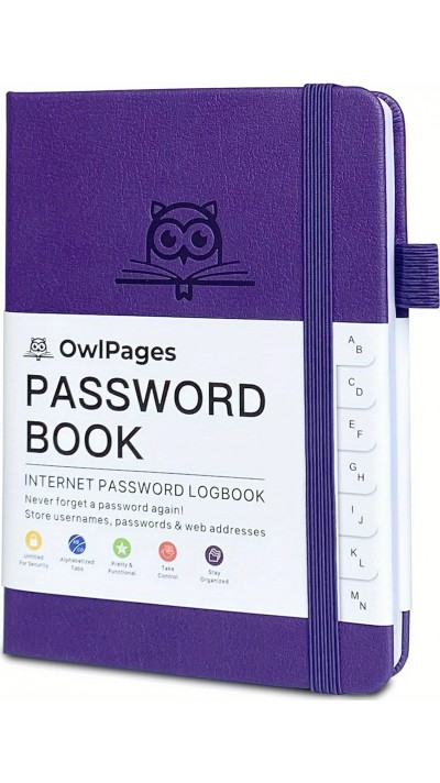 Password Book - Passwort-Organizer mit alphabetischen Register für Senioren, Internet-Zugang in Taschenformat - Lila