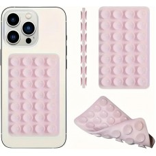 Patch en silicone support universel double côté à ventouse pour téléphone forte adhérence - Rose