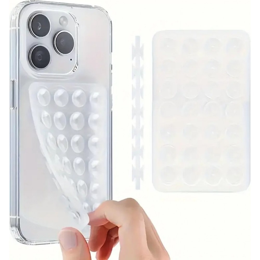 Patch en silicone support universel double côté à ventouse pour téléphone forte adhérence - Transparent
