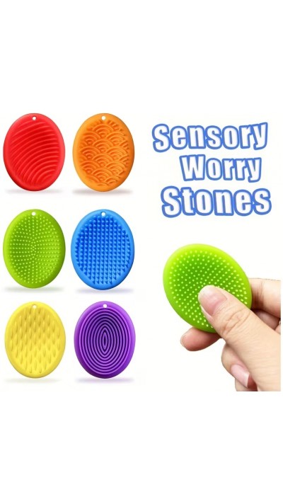 Anti-Stress-Steine aus Silikon bunt texturiert langlebig & tragbar taktile Konzentrationshilfe f&uuml;r Erwachsene (Set aus 6) - Multicolore