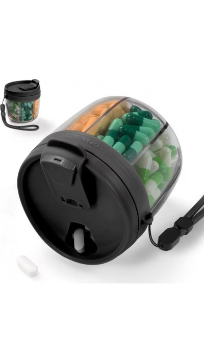 XL Tablettenbox 7 Tage Vitamin Organizer mit grossen F&auml;chern & leichter Entnahme - Schwarz