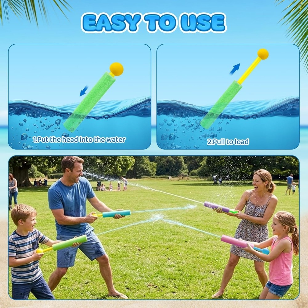 Pistolets &agrave; eau en mousse pour enfants jouets d'&eacute;t&eacute; pour jardin piscine et plage (Lot de 3 pi&egrave;ces) - Multicolore