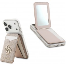 Guess 4G Metall Kartenetui MagSafe St&auml;nderfunktion mit Spiegel - Rosa