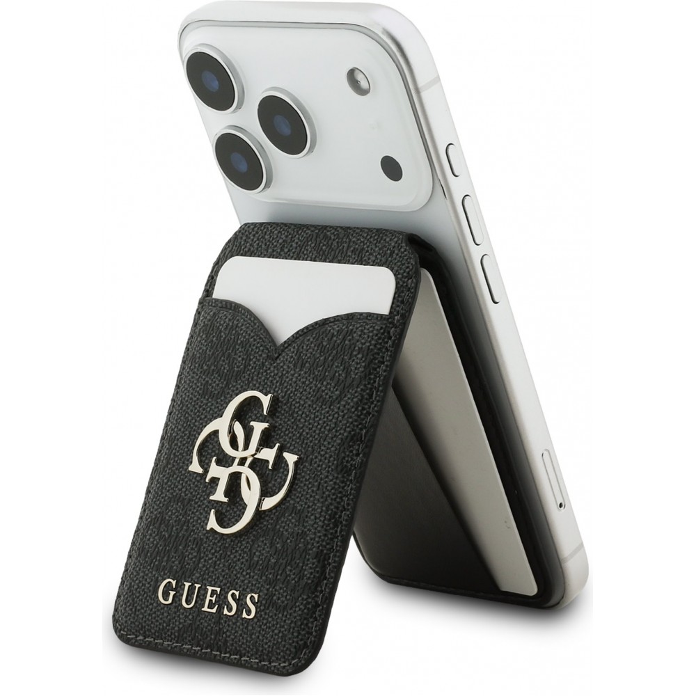 Guess 4G Metall Kartenetui MagSafe St&auml;nderfunktion mit Spiegel - Schwarz