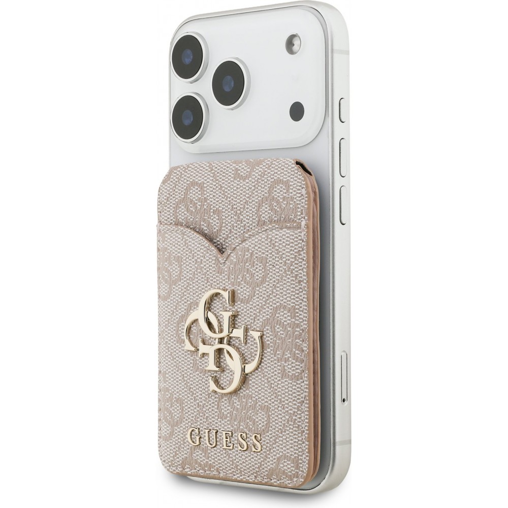 Guess 4G Metall Kartenetui MagSafe St&auml;nderfunktion mit Spiegel - Rosa