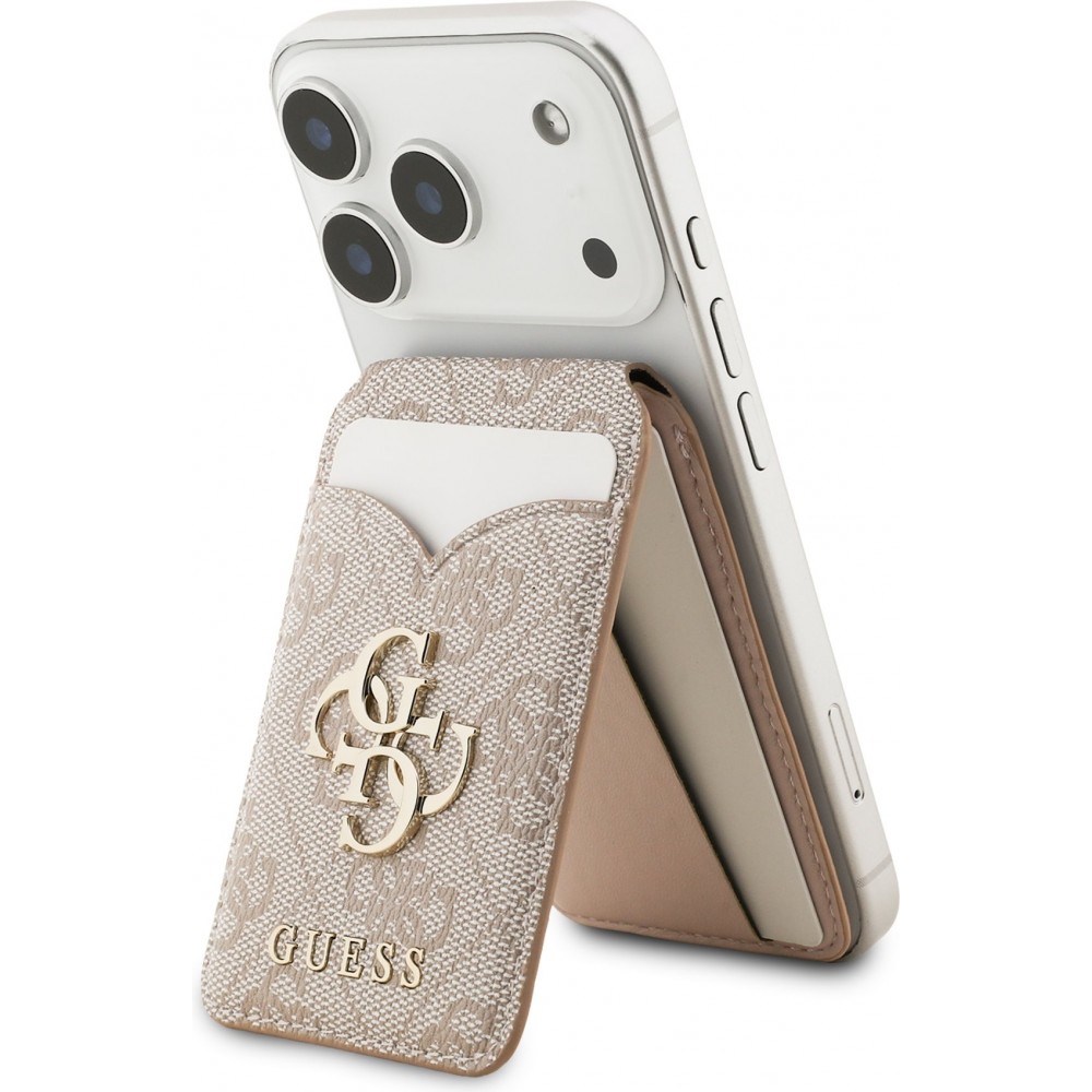 Guess 4G Metall Kartenetui MagSafe St&auml;nderfunktion mit Spiegel - Rosa