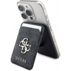Porte-cartes magn&eacute;tique compatible MagSafe avec support int&eacute;gr&eacute; logo Guess en m&eacute;tal - Noir