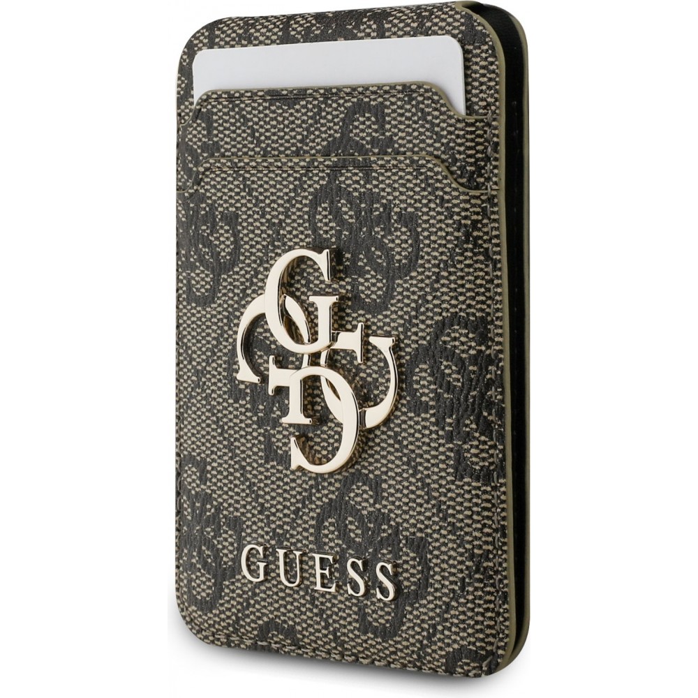 Porte-cartes magn&eacute;tique compatible MagSafe avec support int&eacute;gr&eacute; logo Guess en m&eacute;tal - Brun