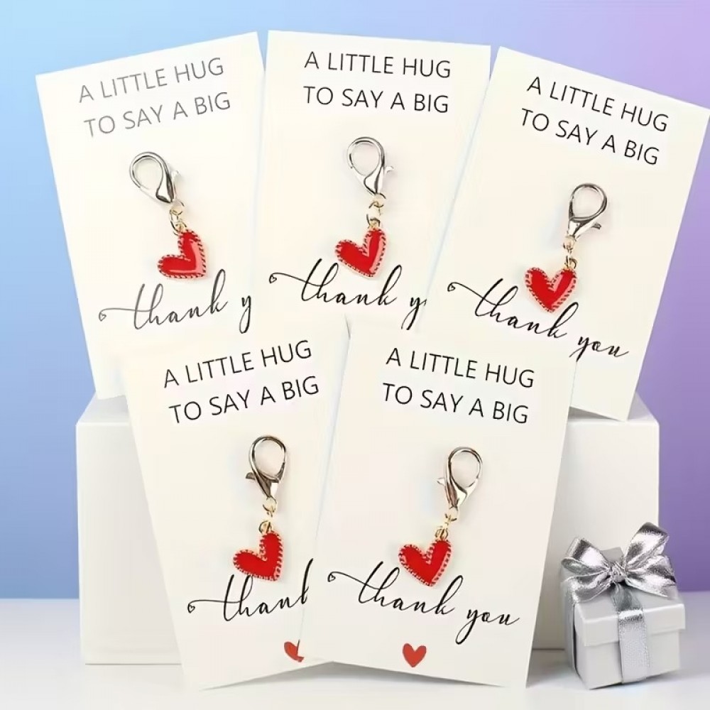 Roter goldener Herz-Anhänger Schlüsselanhänger mit personalisierbarer Dankeschön-Karte elegantes Werbegeschenk - Gold