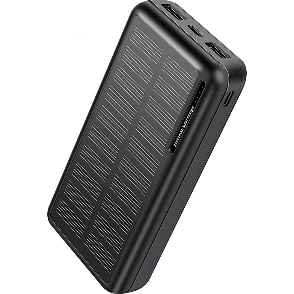 Solar Power Bank Outdoor 30000mAh Dual USB LED Hochkapazität - Schwarz