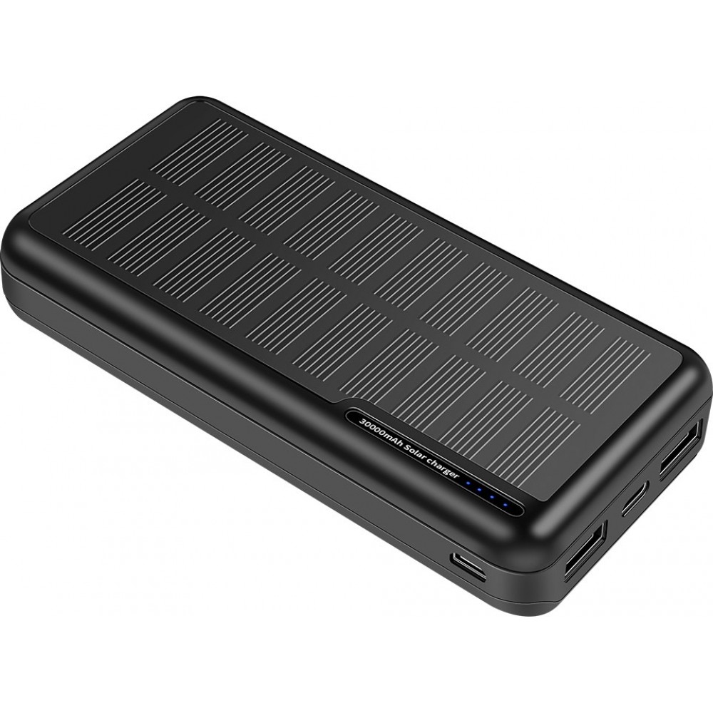 Solar Power Bank Outdoor 30000mAh Dual USB LED Hochkapazität - Schwarz