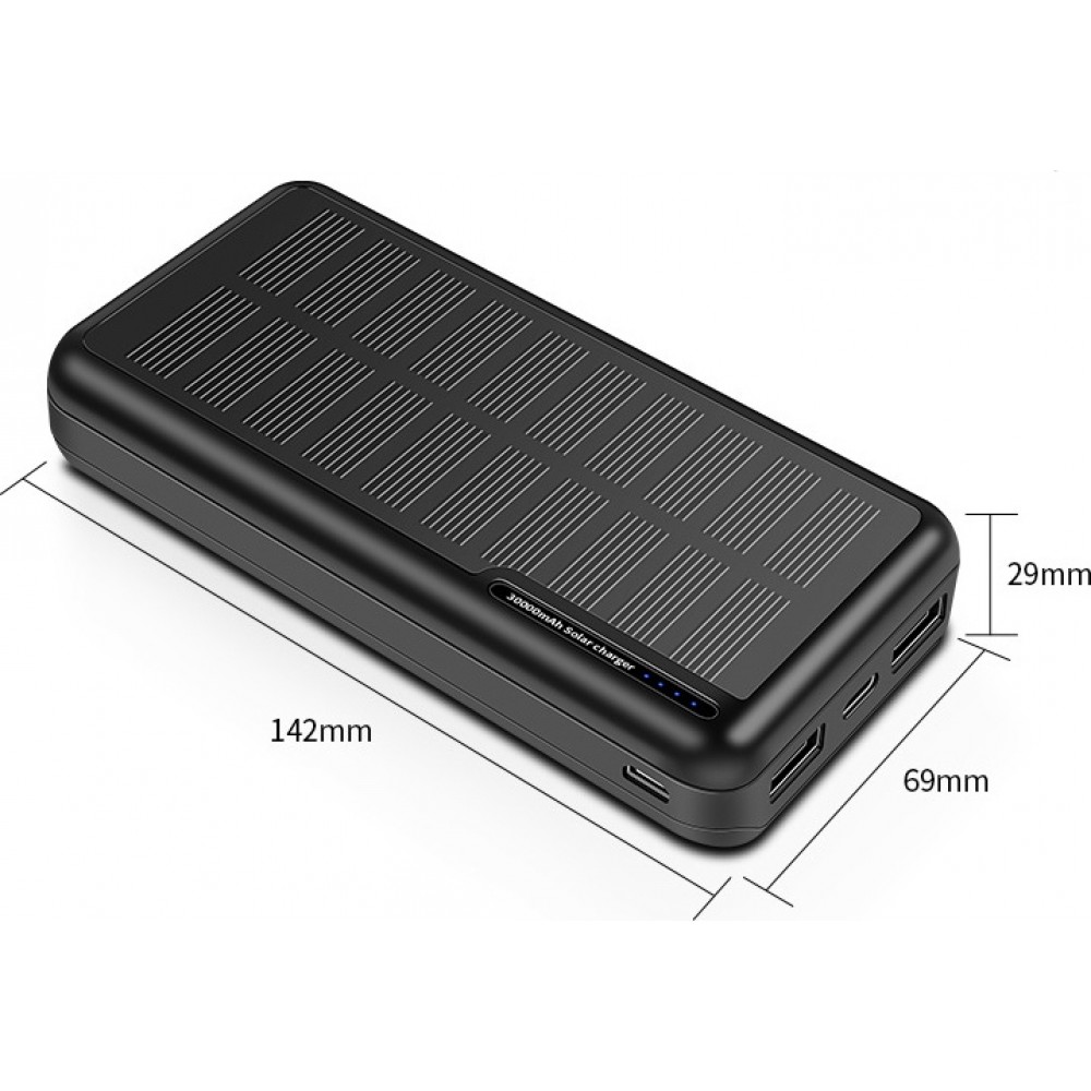 Solar Power Bank Outdoor 30000mAh Dual USB LED Hochkapazität - Schwarz