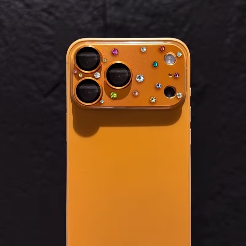 Luxuriöser 3D Kamera-Schutz für mit Strass und gehärtetem Metall-Glas-Rückseite - Blau - iPhone 17 Pro Max