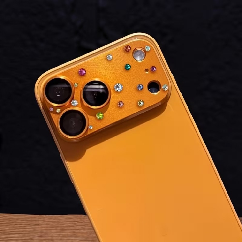 Luxuriöser 3D Kamera-Schutz für mit Strass und gehärtetem Metall-Glas-Rückseite - Blau - iPhone 17 Pro Max