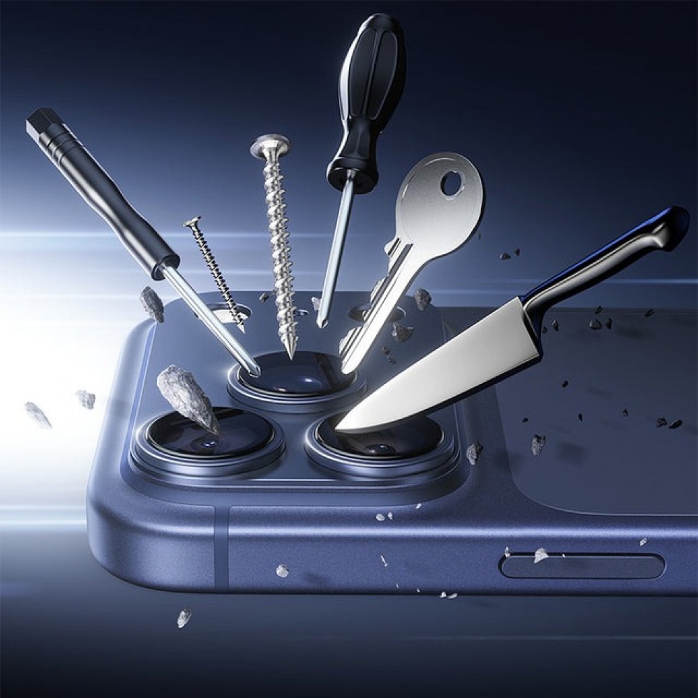 Ultraresistente vollständige Glas-Schutzabdeckung für Kamera mit Stoßschutz - Blau - iPhone 17 Pro Max