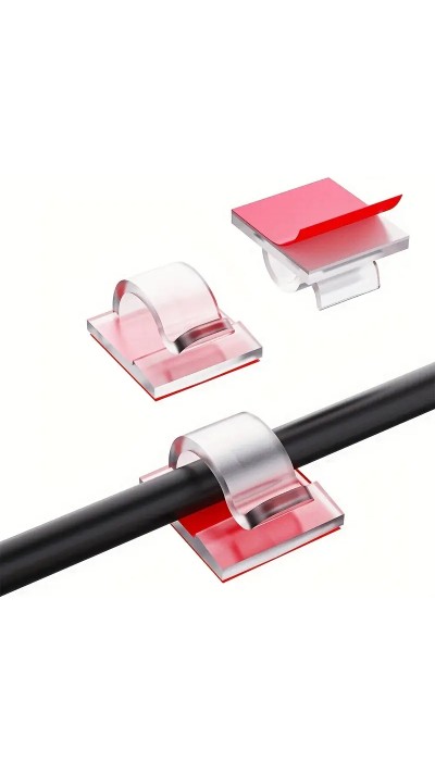 Set 50 Kabelclips mit verbesserten Wandaufklebern zur Kabelorganisation aus Kunststoff - Transparent