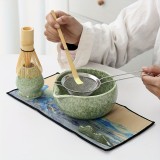 7-teiliges Matcha-Zeremonie-Set mit Holzbesen (Chasen) / Halterung / Keramikschale und Zubehör - Grün