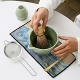 7-teiliges Matcha-Zeremonie-Set mit Holzbesen (Chasen) / Halterung / Keramikschale und Zubehör - Grün