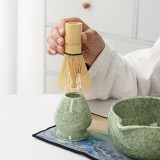 7-teiliges Matcha-Zeremonie-Set mit Holzbesen (Chasen) / Halterung / Keramikschale und Zubehör - Grün