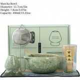 7-teiliges Matcha-Zeremonie-Set mit Holzbesen (Chasen) / Halterung / Keramikschale und Zubehör - Grün