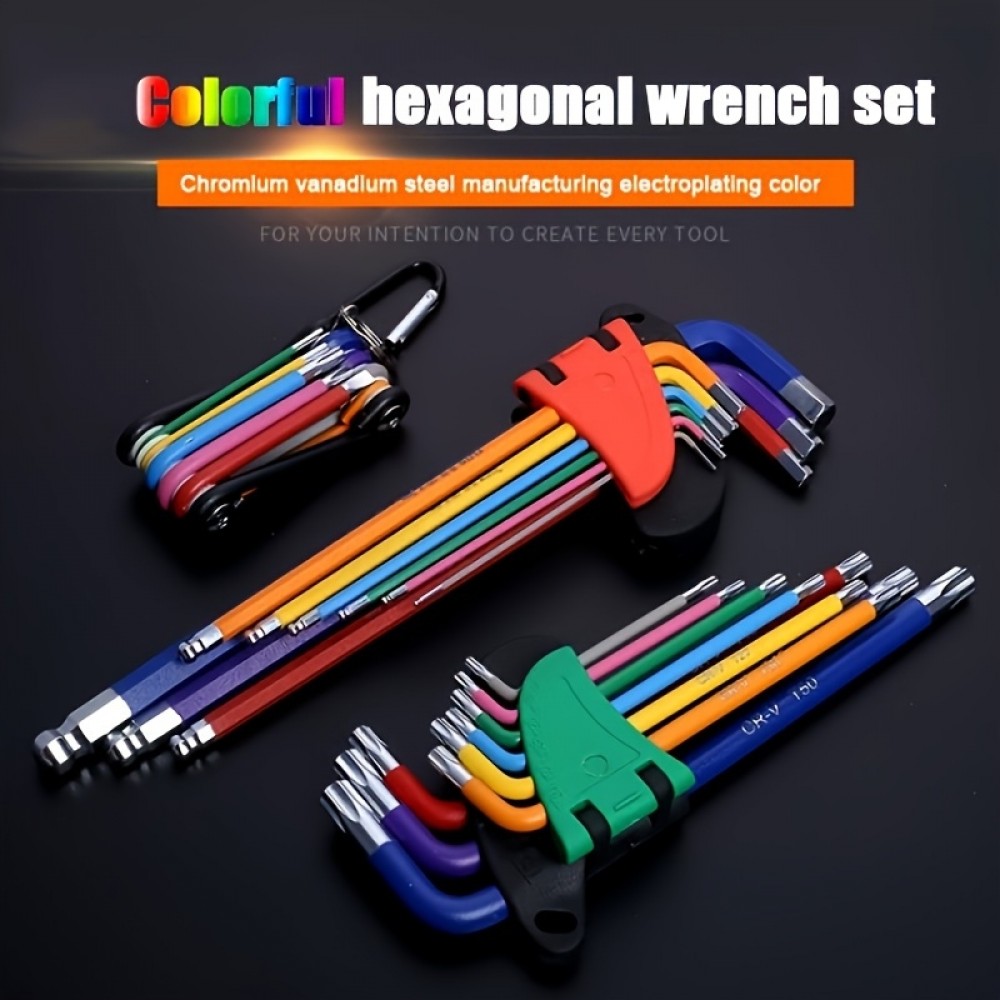 Set de cl&eacute;s hexagonales 9 pi&egrave;ces en acier chrome vanadium multi-tailles pour bricolage et r&eacute;parations