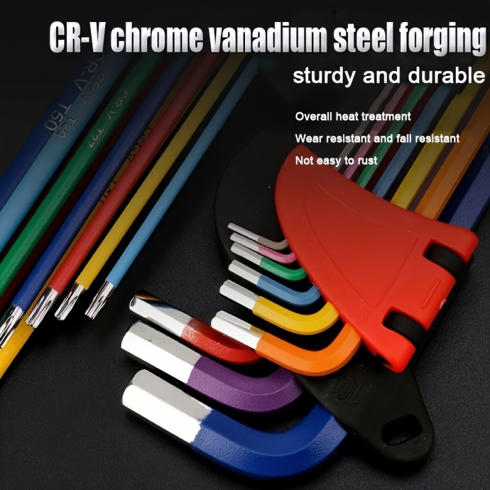 Set de cl&eacute;s hexagonales 9 pi&egrave;ces en acier chrome vanadium multi-tailles pour bricolage et r&eacute;parations