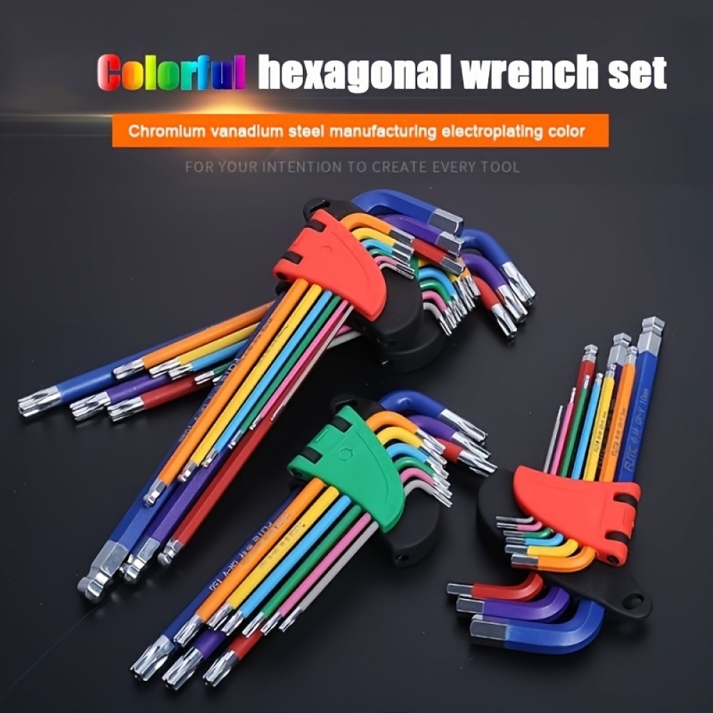 Set de cl&eacute;s hexagonales 9 pi&egrave;ces en acier chrome vanadium multi-tailles pour bricolage et r&eacute;parations
