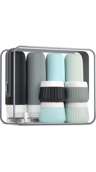 Reiseset Silikonflaschen (8 Teile) wasserdicht für Kosmetik und Hygiene mit transparentem Reißverschlussbeutel (90 ml Tuben)