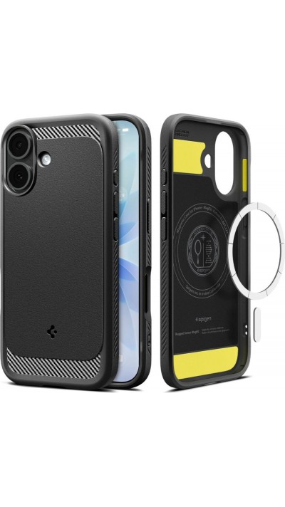 iPhone 17 Case Hülle - Spigen Rugged Armor MagFit MagSafe kompatibel robust und langlebig - Schwarz