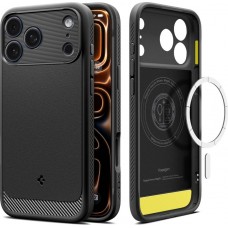 iPhone 17 Pro Case Hülle - Spigen Rugged Armor MagFit MagSafe kompatibel robust und langlebig - Schwarz